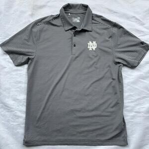 Under Armour Notre Dame Striped Polo Shirt Large Blue Grey L